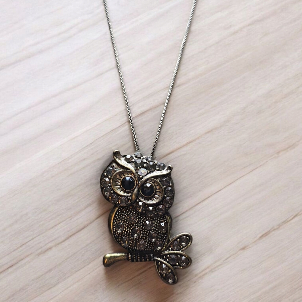 Gold and Brown Owl Pendant Necklace with Intricate Design